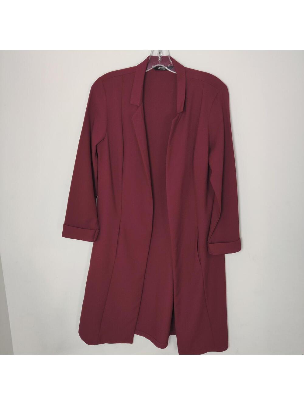 LC Waikiki Collection Burgundy Open Front Blazer Jacket Size 38 Rolled Sleeve